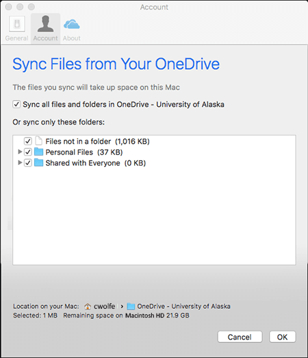 onedrive on mac keeps asking for folder locations